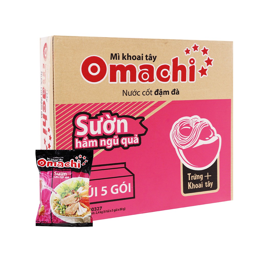 Thùng 30 gói mì khoai tây Omachi sườn hầm ngũ quả 80gr