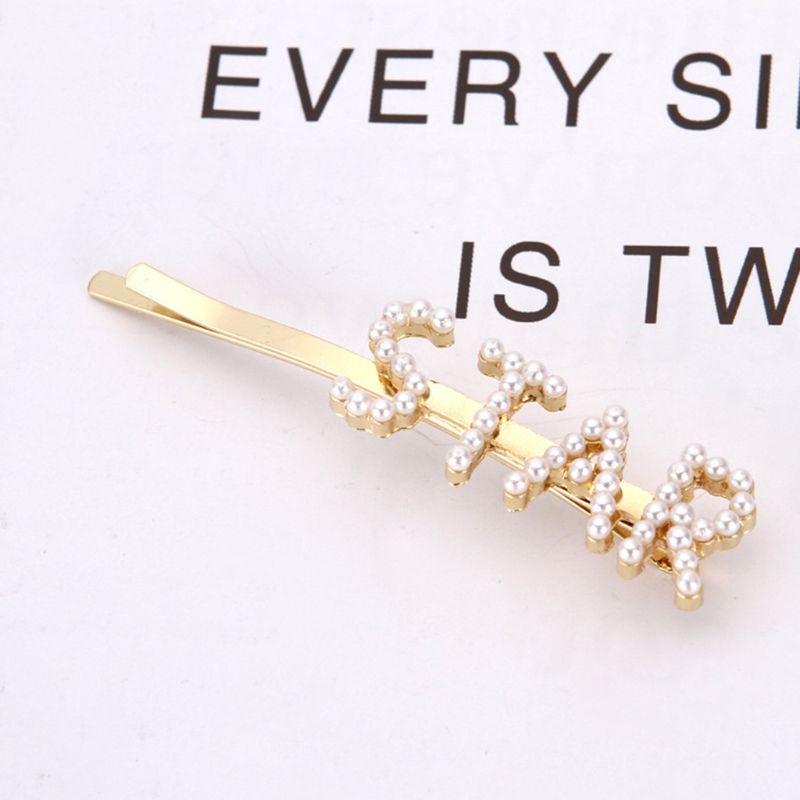 Kẹp Tóc Bằng Hợp Kim Hình Ngôi Sao / Mặt Cười / Chữ Cái Đính Ngọc Trai