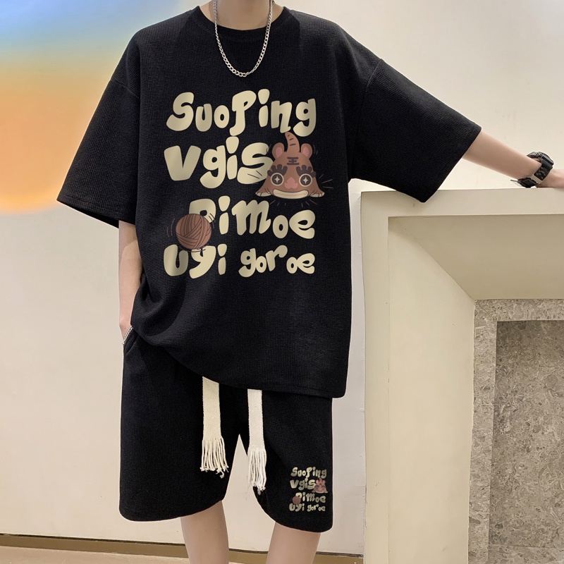 Ifnicefuture Cặp Áo Thun Và Quần Short Phong Cách waffle Cho Nam Và Nữ