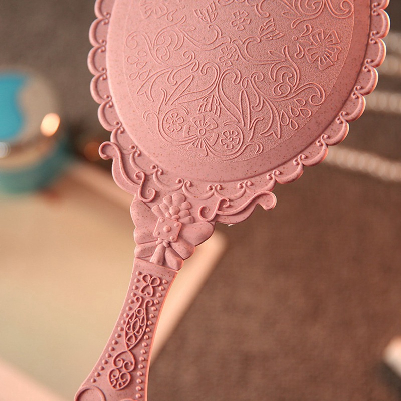 Gương trang điểm cầm tay hình tròn/Oval màu hồng phong cách vintage