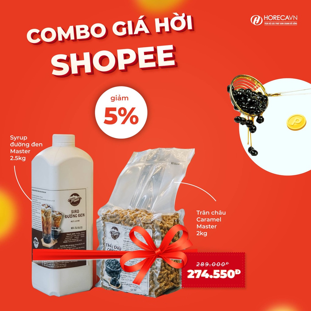 COMBO Trân châu caramel Master 2kg & Syrup đường đen Master 2.5kg