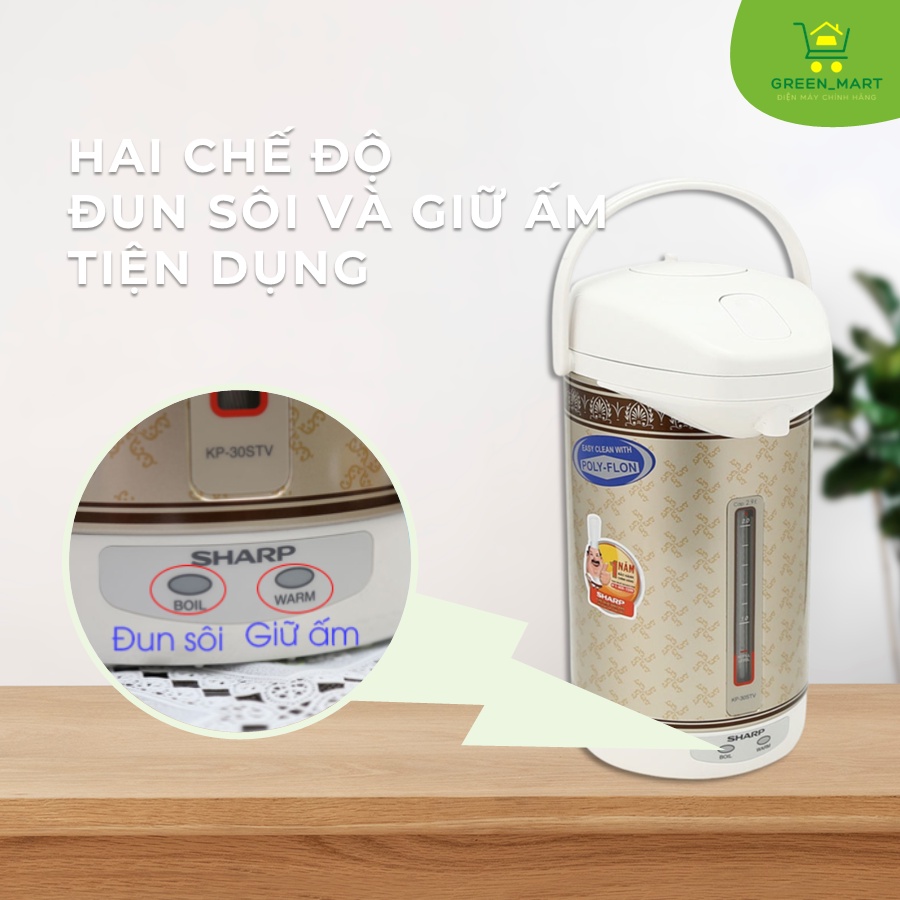 Bình Thủy Điện Inox 100 Độ Sharp KP-30STV| KP-B28SV-OC 2.9L Đun Nước Nóng Giữ Nhiệt công suất 670W
