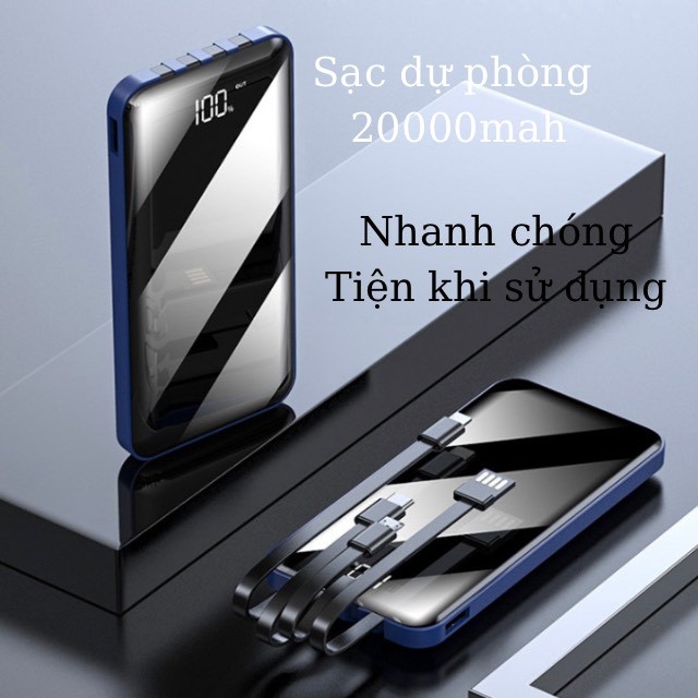 Sạc Dự Phòng 20000 mah Power Bank Có 4 Đầu Ra Sẵn, Tiện Mang Ra NgoàI(TẶNG BÀN CHẢI ĐÁNH RĂNG)