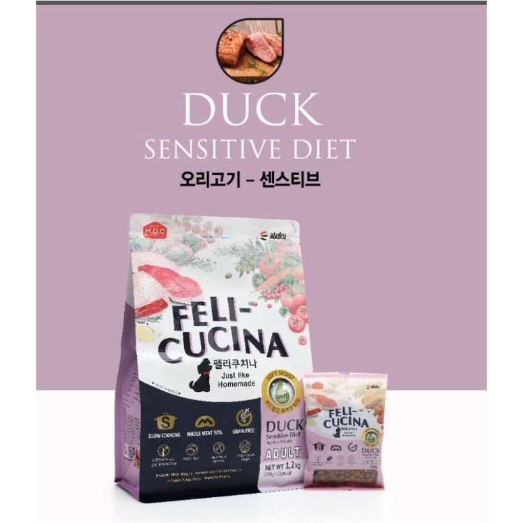 1.2kg Hạt mềm Chó Feli Cucina Grain Free không tinh bột Thịt Bò, Thịt Vịt & Cá hồi chó trên 3 tháng tuổi kén ăn