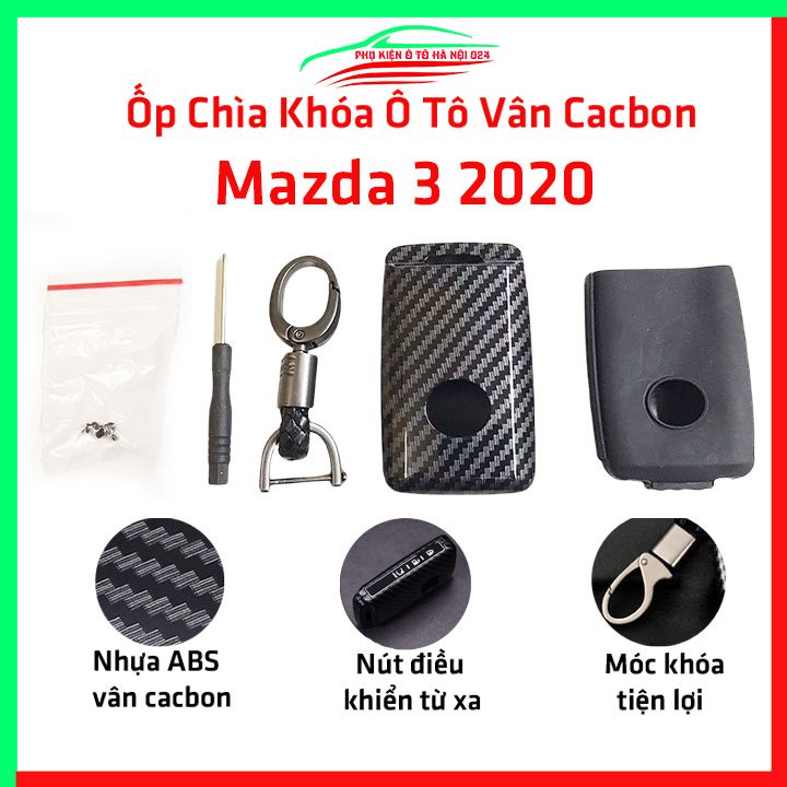 Ốp khóa cacbon Mazda 3 2020 kèm móc khóa