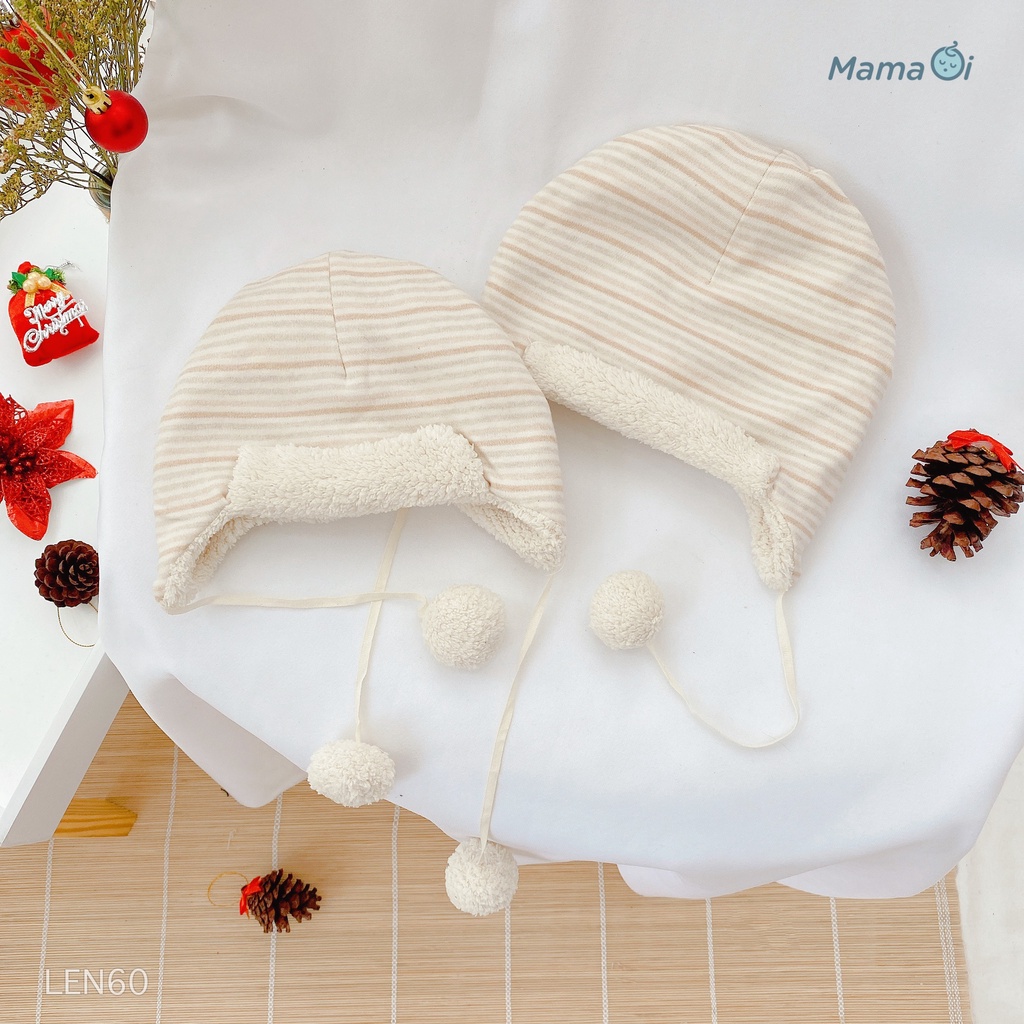 LEN60 Nón len cho bé sơ sinh có lót lớp lông cừu siêu mềm mại cho bé 0-24 tháng của Mama Ơi- Thời trang cho bé