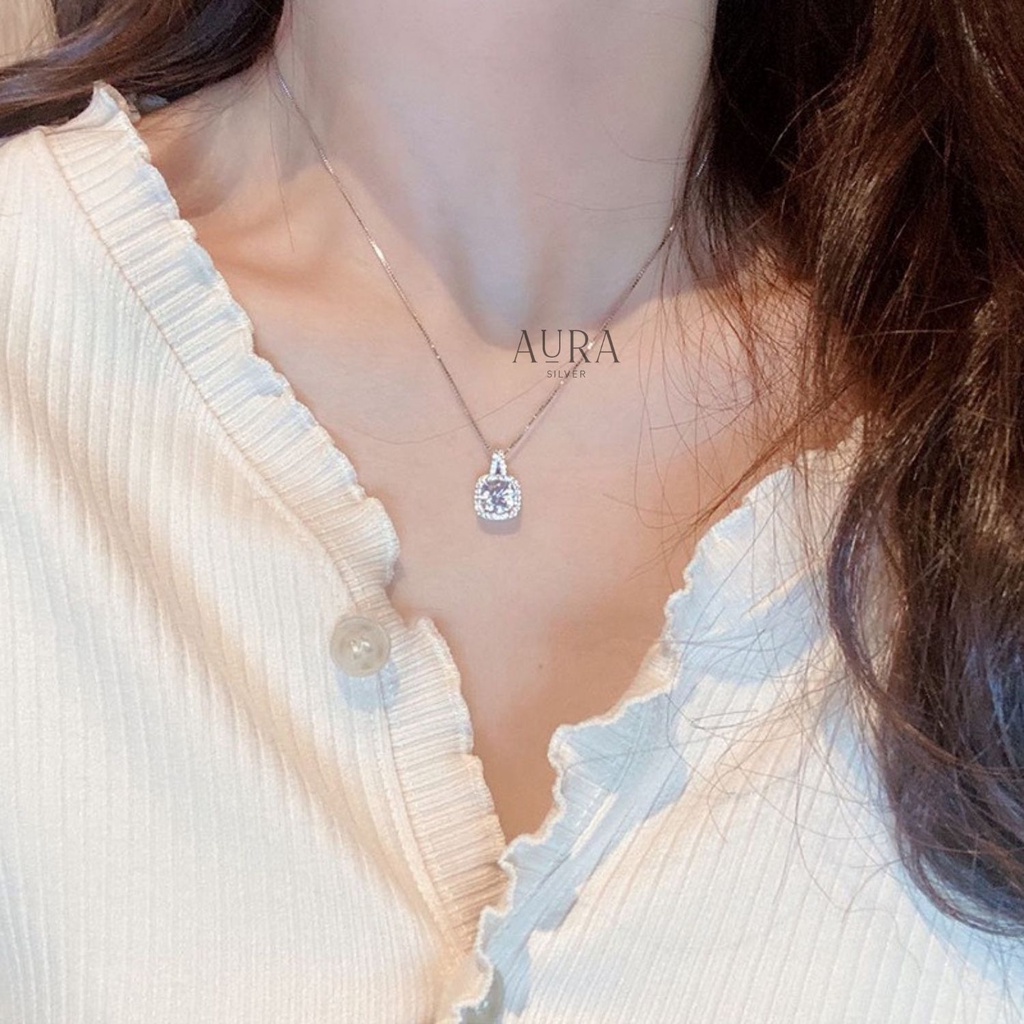 Dây chuyền bạc 925 vòng cổ bạc nữ mặt vuông đính đá sang trọng-DC25-AURASILVER