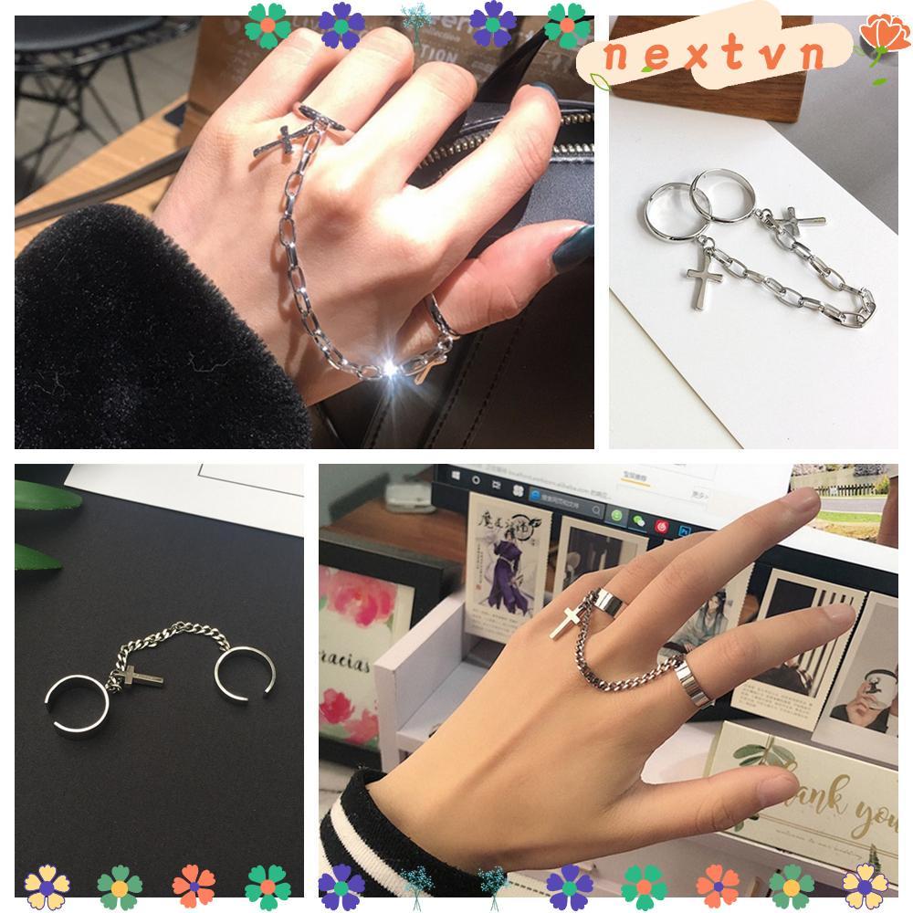 Nhẫn đeo tay phối dây xích và hình cây thánh giá phong cách hip hop cá tính