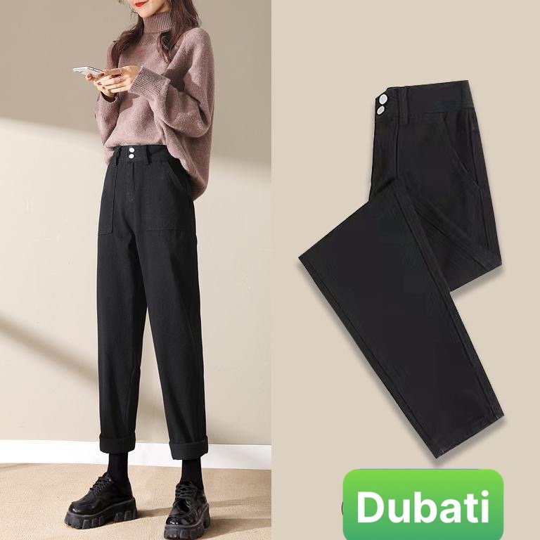 QUẦN JEAN BAGGY NỮ ĐEN CHẤT BÒ 2 CÚC BẢN TO LƯNG CAO NÂNG MÔNG SANG CHẢNH DB-5015 HOT TREND 2022 - DUBATI FASHIO