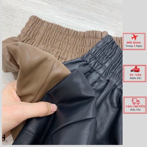 Quần short đùi da nữ cạp cao phồng nhẹ màu nâu đen ulzzang hàn quốc thời trang yolo fashion
