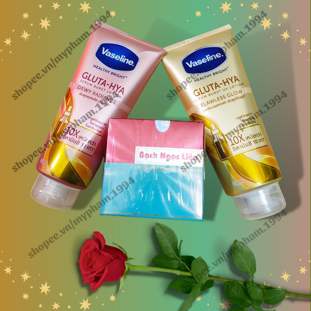 Combo kem body Bạch Ngọc Liên 90g và Vaseline Thái Lan 330ml dưỡng da trắng sáng  Combo Dưỡng Trắng