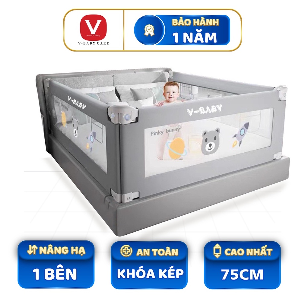 Thanh Chắn Giường Cao Cấp 2022 V-Baby N1S Cao 105cm 30 Mức Độ Cao Hạ 1 Bên