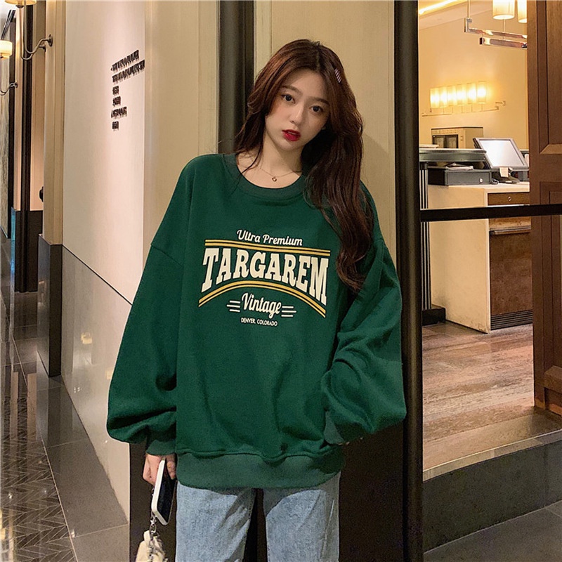 IELGY    Áo sweater Nữ Tay Dài Cổ Tròn Dáng Rộng Phối Lông Thời Trang