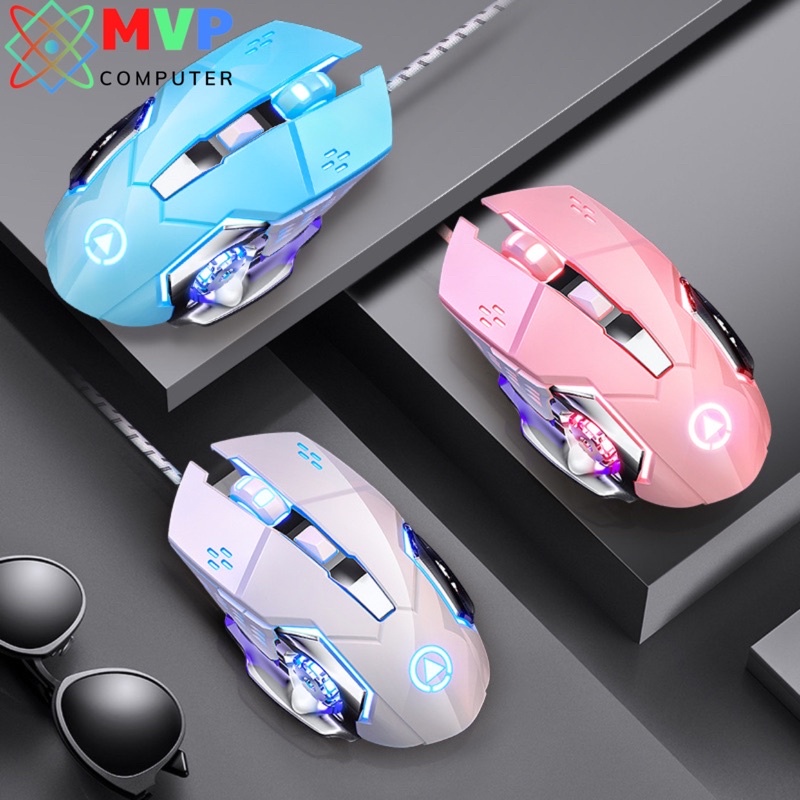 Chuột Chơi Game Máy Tính Laptop YINDIAO G15 LED RGB Cao Cấp Tự Động Đổi Màu Rất Đẹp Có 4 Màu Đen Trắng Xanh Hồng