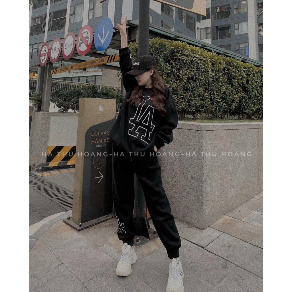 Set bộ 2 món quần dài ống thun kèm áo thun tay dài form rộng tà dài xẻ, chất liệu nỉ