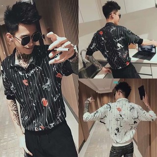 Áo Sơ Mi Trắng Đen In Họa Tiết Cá Tính Cho Nam