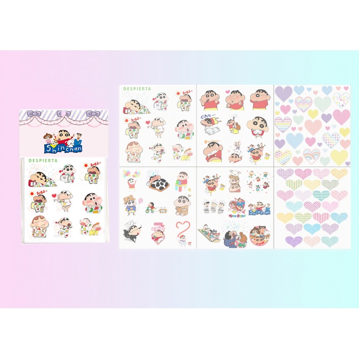 set 6 sticker washi shin S6W32 cute dễ thương hoạt hình ko bế 10x10cm