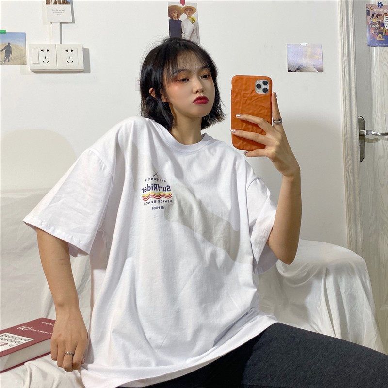 Áo thun tay ngắn dáng rộng in hình thời trang Hàn Quốc cá tính cho nữ