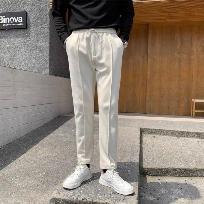 Quần dài nam chất poly co giãn 4 chiều đàn hồi thoáng mát cao cấp basic trắng đen