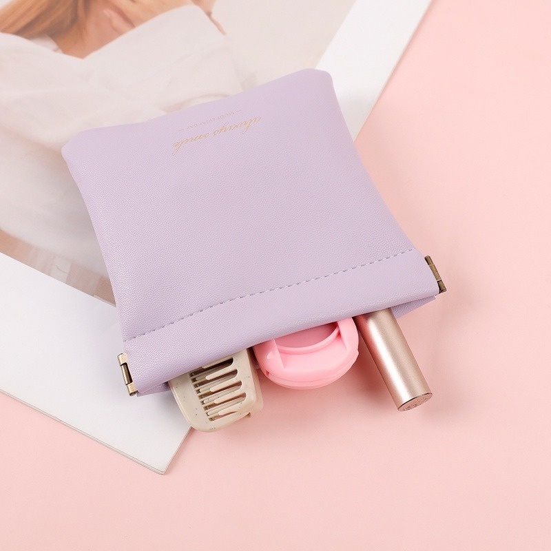Túi Đựng Son Môi/Mỹ Phẩm Mini Bằng Da PU Dày Nhiều Màu Chống Bụi Sáng Tạo