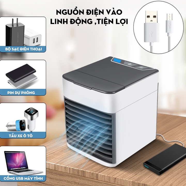 Quạt Đá Điều Hòa Hơi Nước Mini Để Bàn - Quạt Điều Hòa Mini Có Khay Chứa Đá
