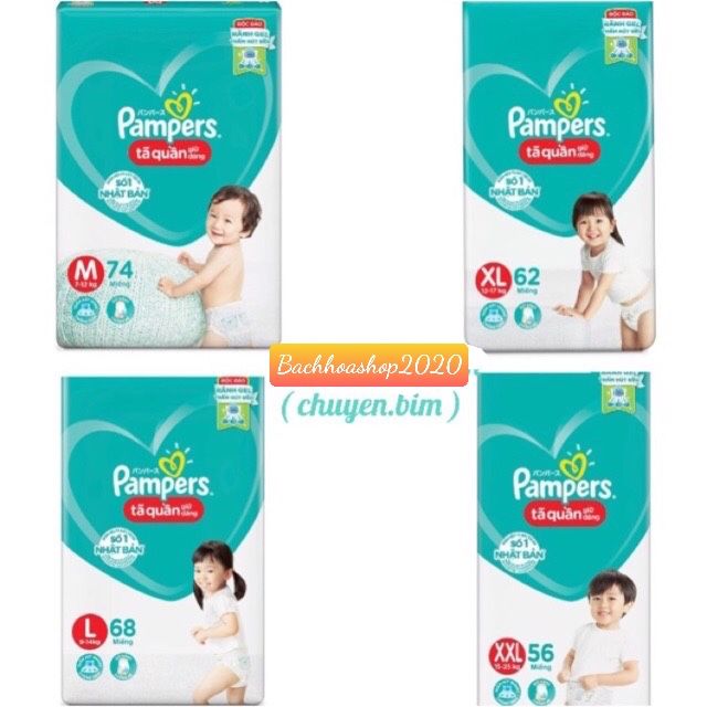 Bỉm Pampers Quần Giữ Đang Mới Gói Cực Đại M74/L68/XL62/XXL56 - M60/L54/XL48/XXL44