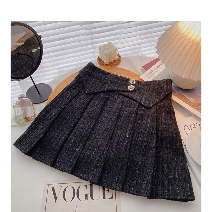 HÀNG ORDER Chân váy dạ tweed xếp ly kiểu mới, đính cúc thời trang kèm ảnh thật
