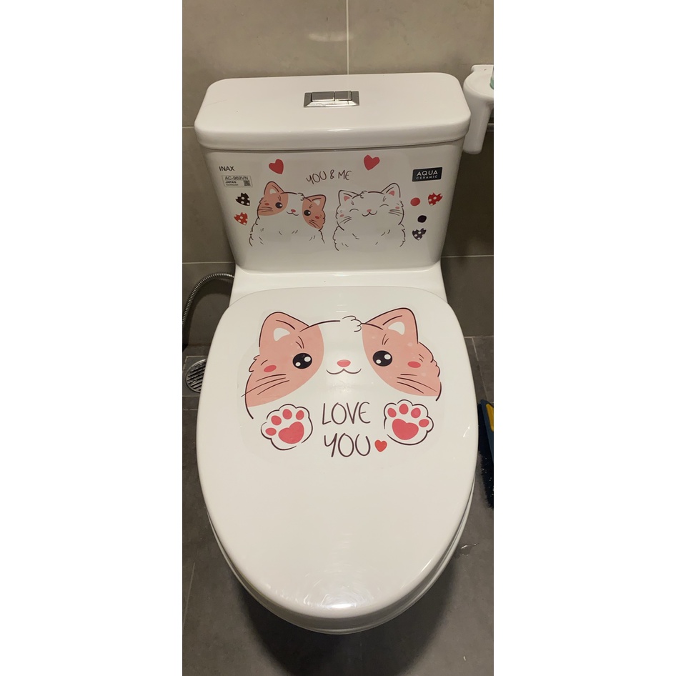 Decal trang trí toilet MÈO HỒNG ĐÁNG IU - DECAL24H