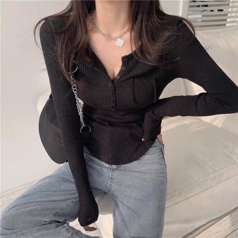 Áo len tăm cúc túi ngực hot 3 màu