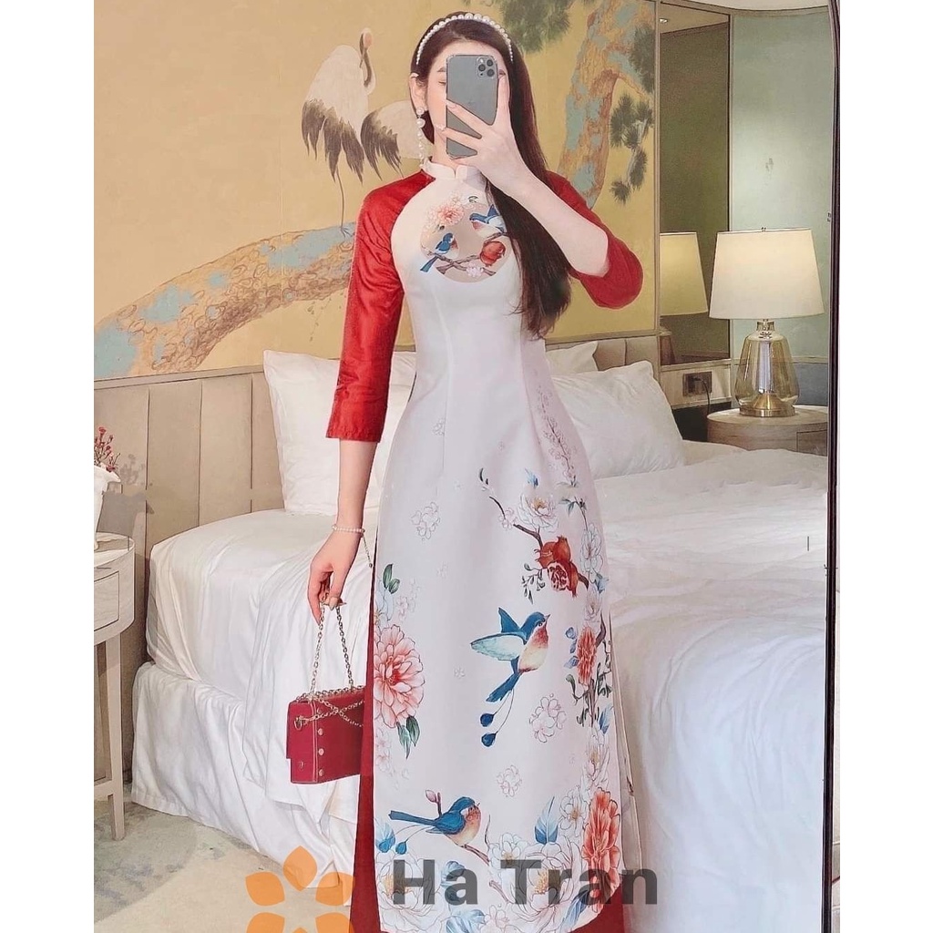 Áo dài chi hạ đi hạ chất liệu lụa in cao cấp phối tay tafta lên form chuẩn ôm dáng đi chơi dạo phố tiệc cưới dự tiệc