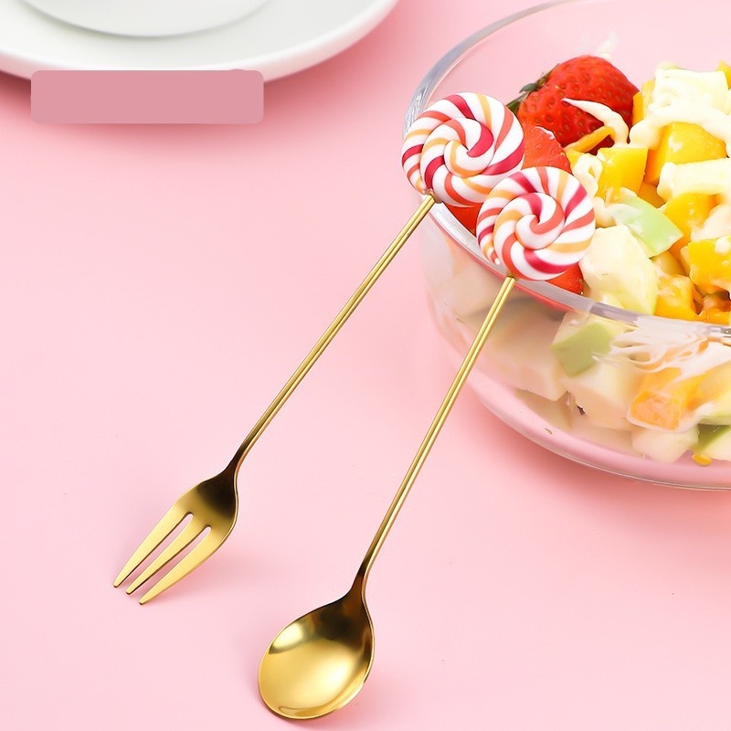 Bộ Muỗng Nĩa Ăn Tráng Miệng Hình Bánh Donut Bằng Thép Không Gỉ 304