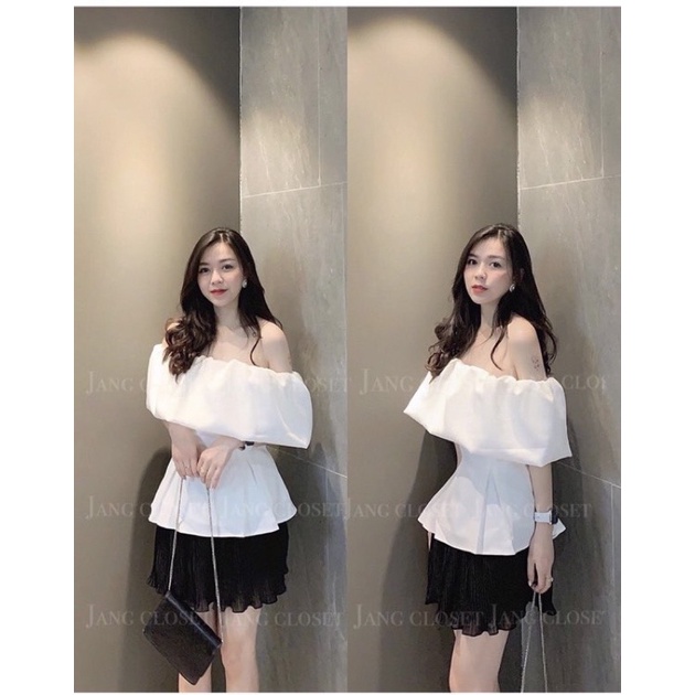 Áo bèo trễ vai trơn trắng và đen
