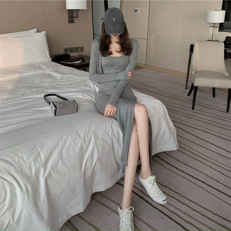 Set áo khoác ngoài + váy body 2s dáng dài