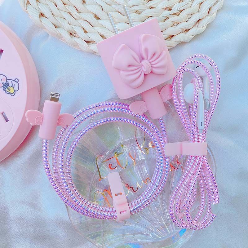 Phụ Kiện Bảo Vệ Dây Cáp Sạc soft silicone bow style chargering cover compatible for