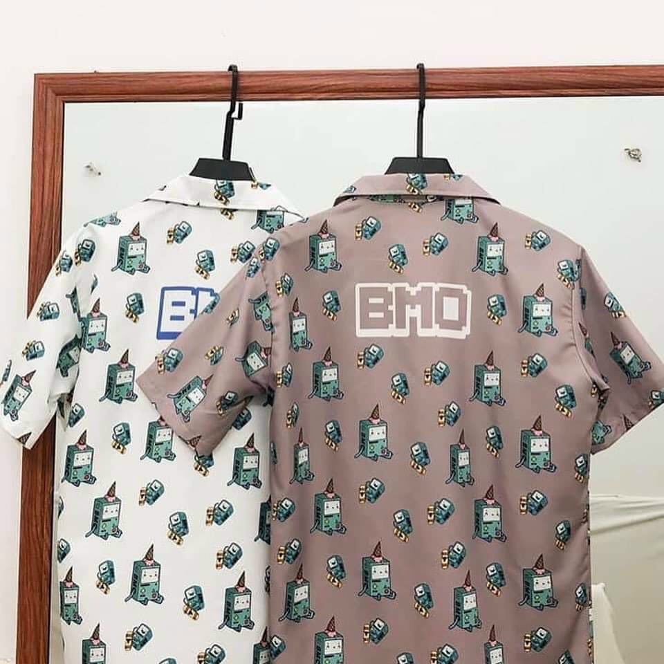 Áo sơ mi unisex chiffon tay ngắn GAMEOVER BMO in họa tiết hoạt hình