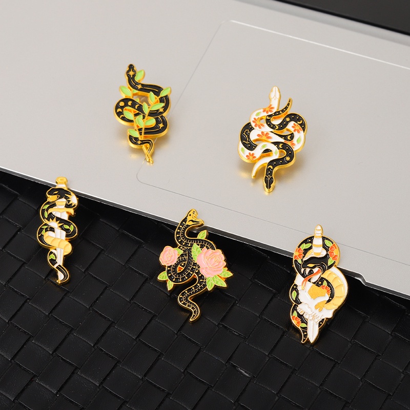 Ghim Cài Áo Hình Rắn/Hoa/Rắn Màu Đen/Trắng