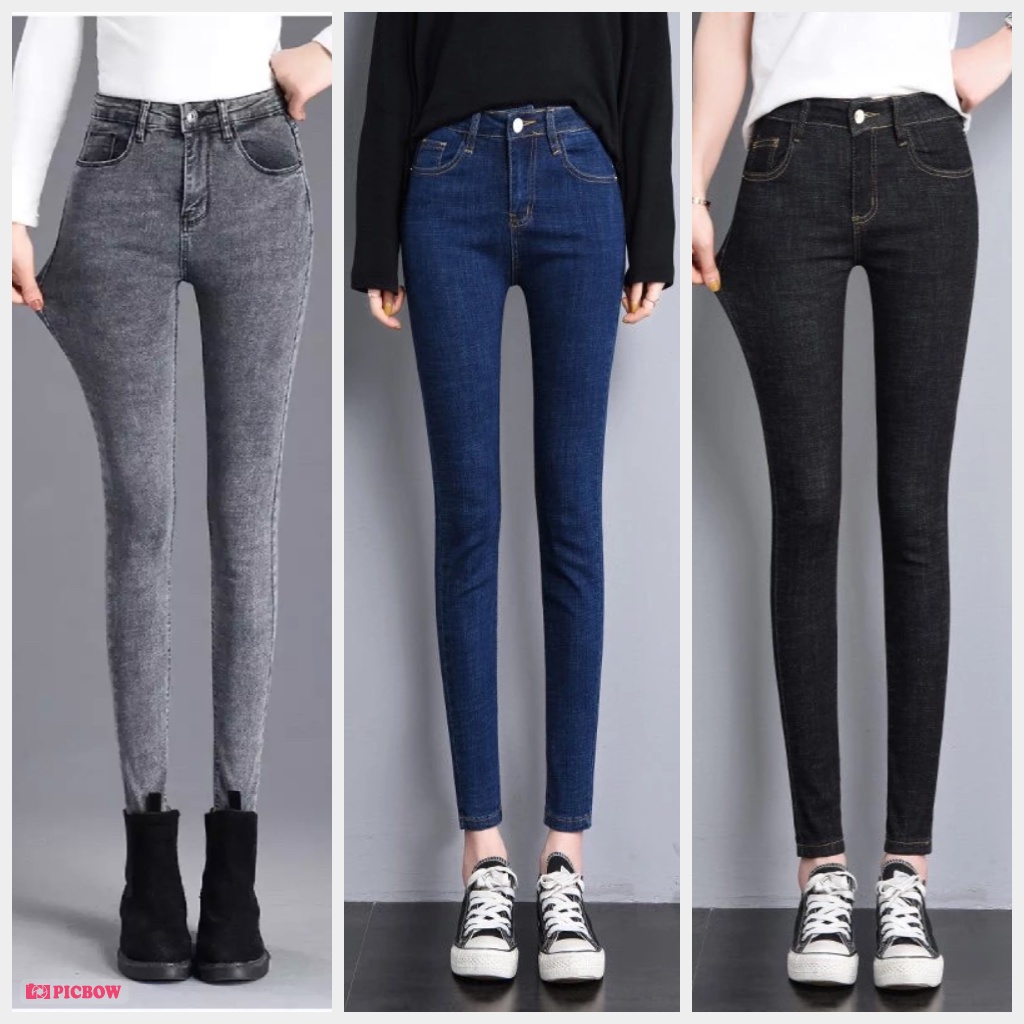 QUẦN JEANS NỮ BIG SIZE NHIỀU MÀU LƯNG CAO CO GIÃN TỐT FORM SKINNY + ÁO THUN TRƠN