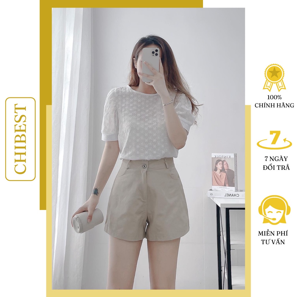 Quần Short Nữ Lưng cao vải kaki Cotton kiểu xẻ line Thời Trang Hàn Quốc Năng Động Cho Nữ CHIBEST YNB44