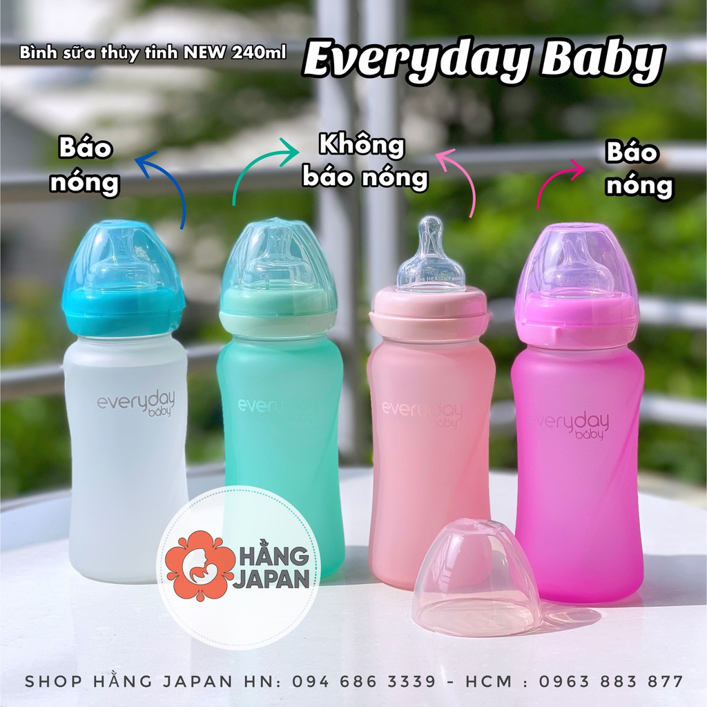 Bình sữa Thủy tinh siêu nhẹ, bọc Silicon chống trượt Everyday Baby 150ml; 240ml, 330ml