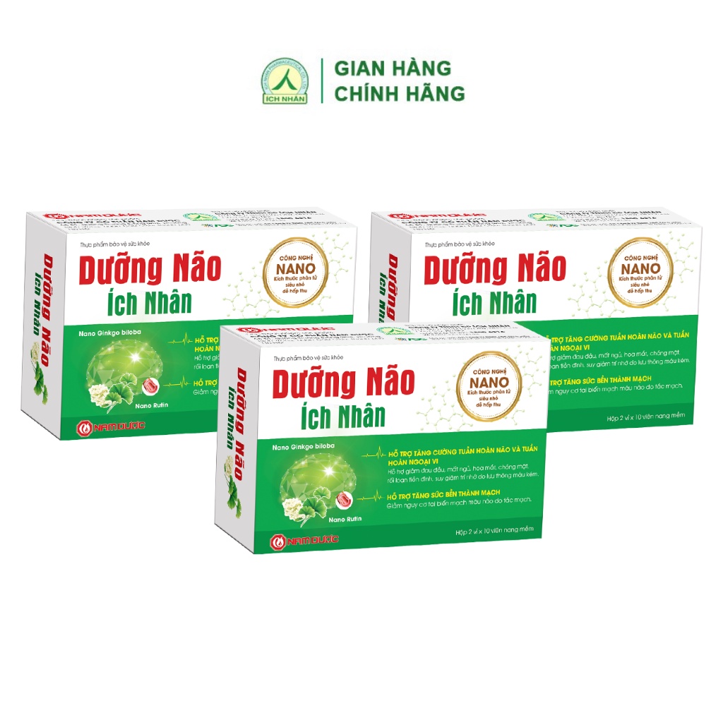 Combo 3 hộp viên uống Dưỡng Não Ích Nhân tăng cường lưu thông máu, giảm đau đầu mất ngủ, rối l