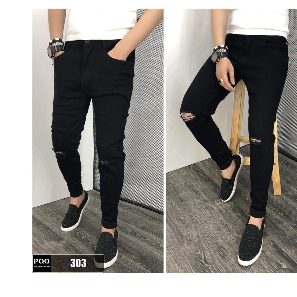 quần jean dài nam 28-35 cắt gối màu đen 09v4