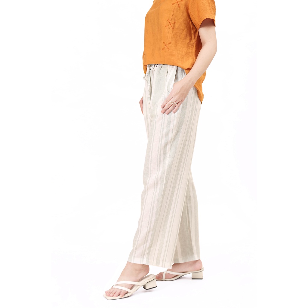 Quần Linen Thun Dáng Suông Trẻ Trung - Quần Linen Nguyễn Hiền sọc dáng suông rút dây thanh lịch - Q176
