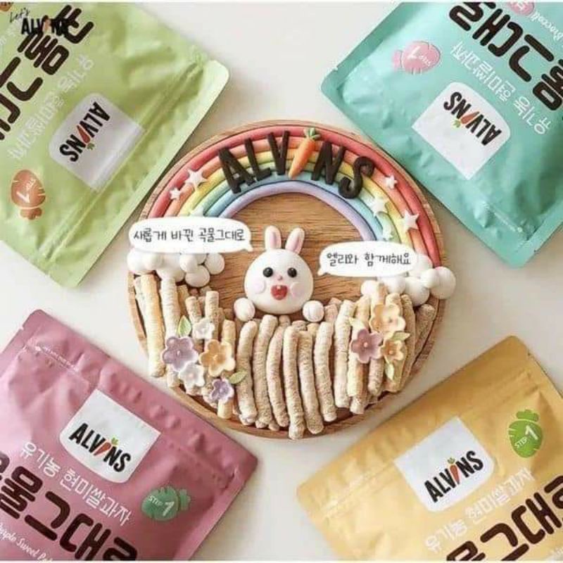 Bánh gạo lứt ăn dặm Alvins hữu cơ cho bé 6 tháng Hàn Quốc thơm ngon chính hãng 88095