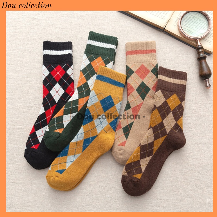 [NowShip2h] Vớ Tất Len Nam Nữ Cổ Cao Retro Họa Tiết Sọc Dày Phong Cách Nhật Bản Thời Trang Thu Đông - Mã TV018