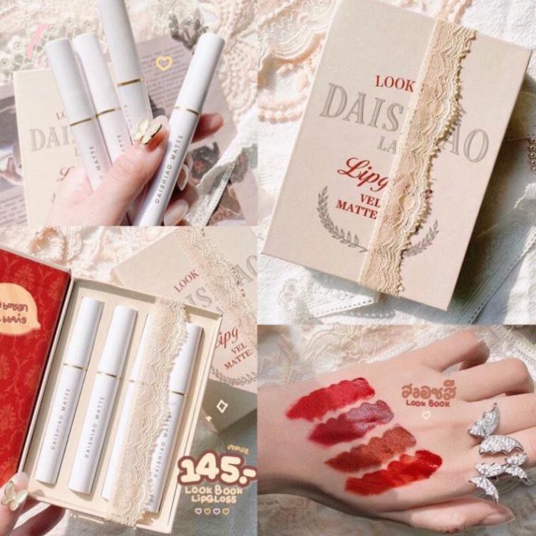 Set 4 Son Kem Lì LOOK BOOK DAISHIAO LACE Lipglaze Velvet Matteseries Vị Đào