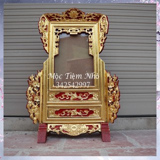Khung hình chiện mai gỗ mít sơn son thếp vàng đẹp 2 cỡ ảnh thờ