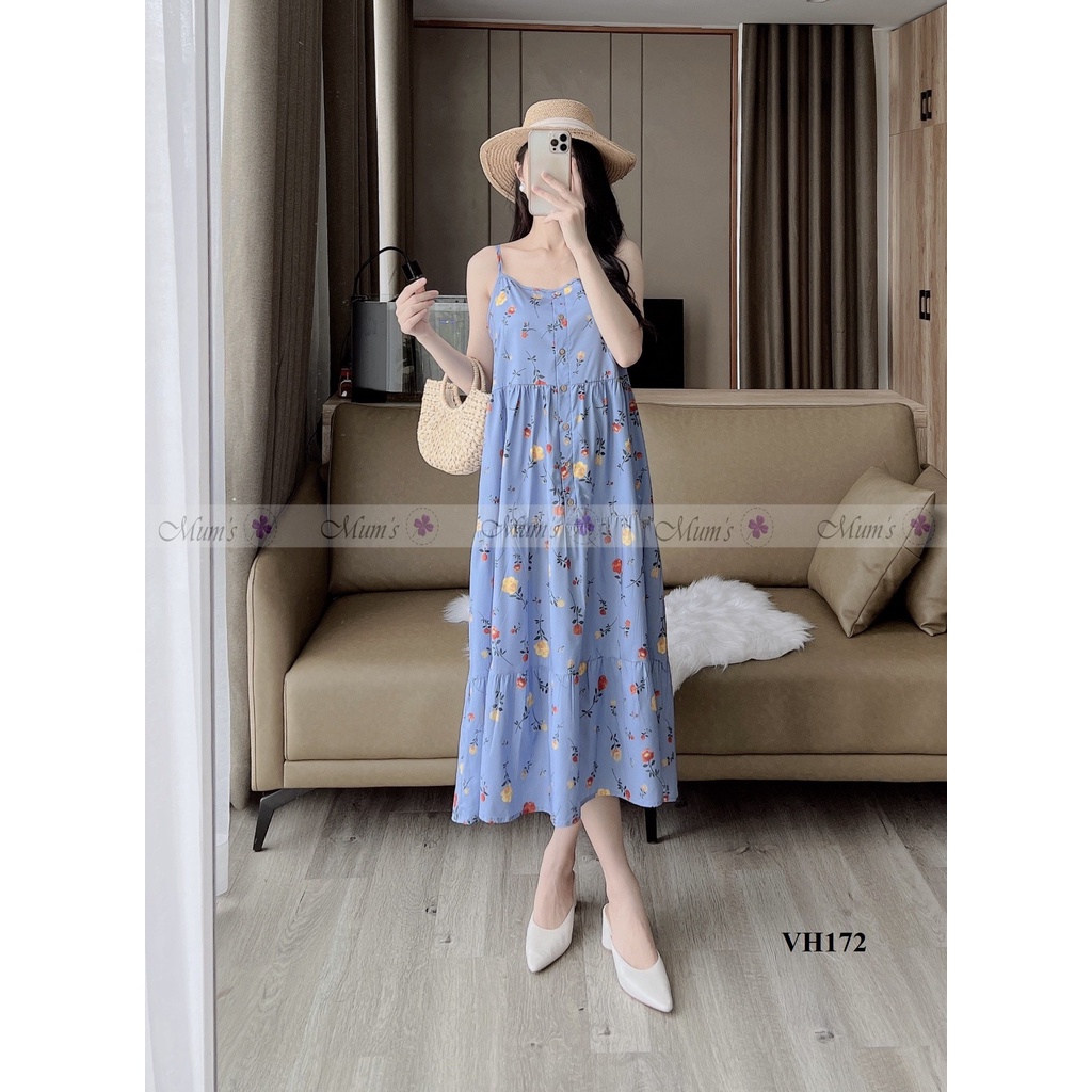ĐẦM BẦU CÔNG SỞ MUM'S SHOP  FREESHIP  Váy bầu xinh mùa hè voan tím hoa hồng 2 dây