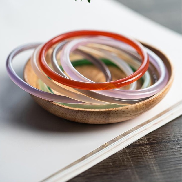 Vòng Tay Đá Mã Não Tự Nhiên Mỏng Màu Xanh Lá Phong Cách Hanfu Trung Hoa Cho Nữ