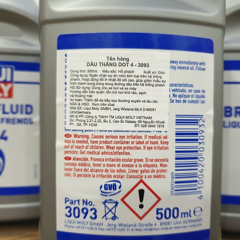 DẦU PHANH LIQUI MOLY DOT 4 - 3093 CHAI 500ML