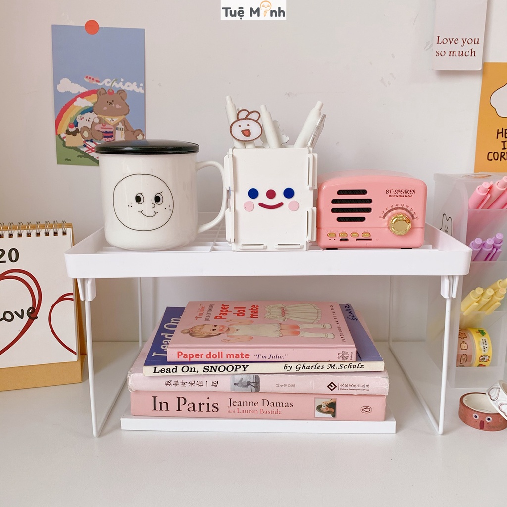 Kệ đựng đồ để bàn chân sắt gấp gọn K76 Giá để đồ, sách vở tiện dụng phong cách Hàn Quốc